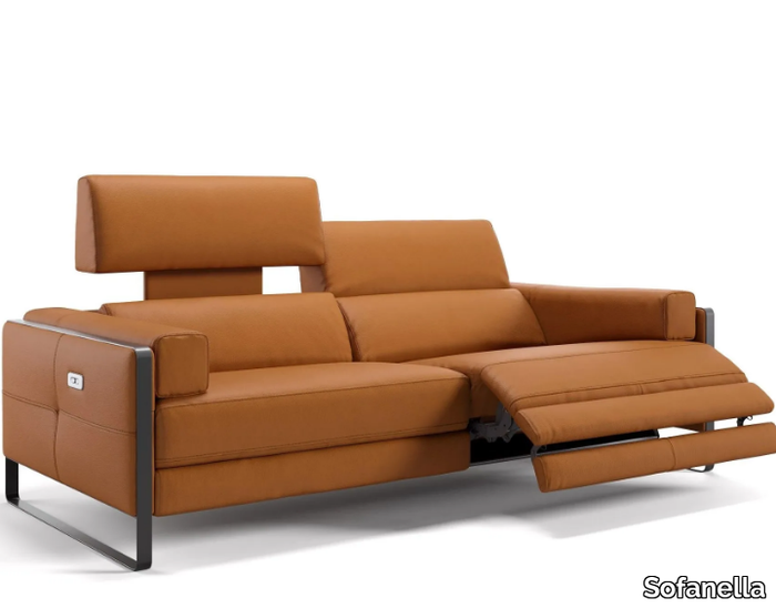 MILO - 3 seater sled base leather sofa _ Sofanella