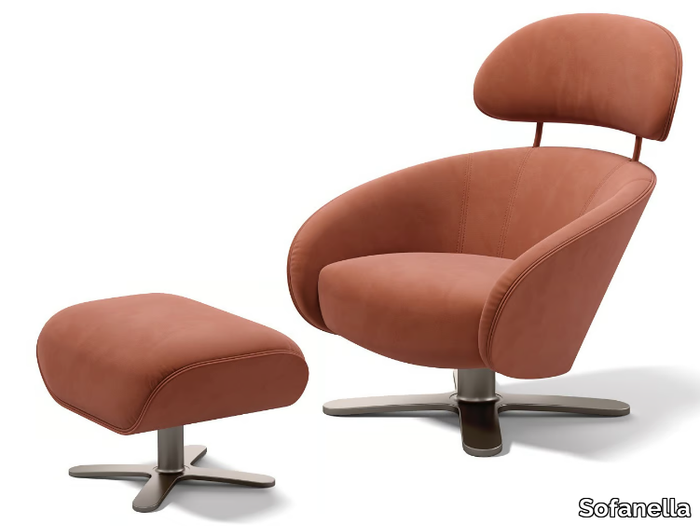 DOLCE - Swivel fabric armchair with armrests with 4-spoke base _ Sofanella