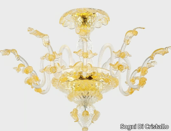 GOLD APOLLO WITH LEAVES - Murano glass ceiling lamp _ Sogni Di Cristallo