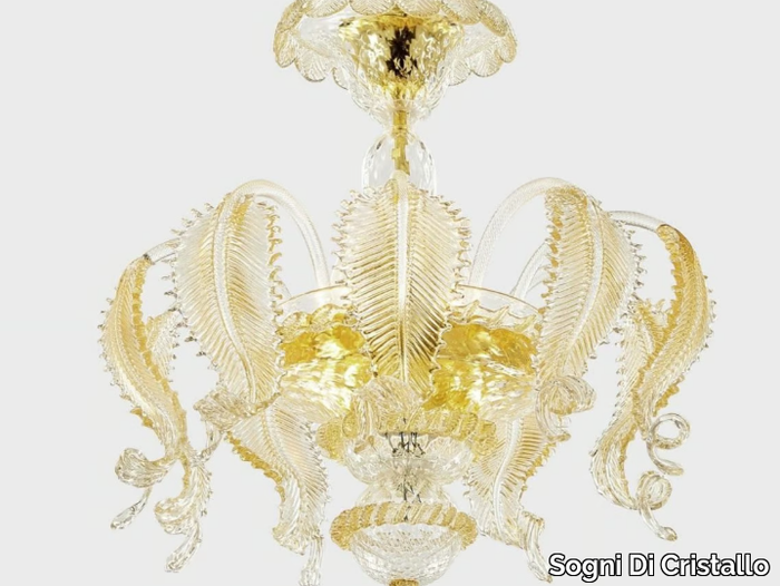 ATENA WITH GOLD LEAVES - Murano glass ceiling lamp _ Sogni Di Cristallo