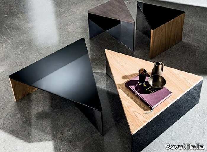 REGOLO - Triangular wood and glass coffee table _ Sovet italia