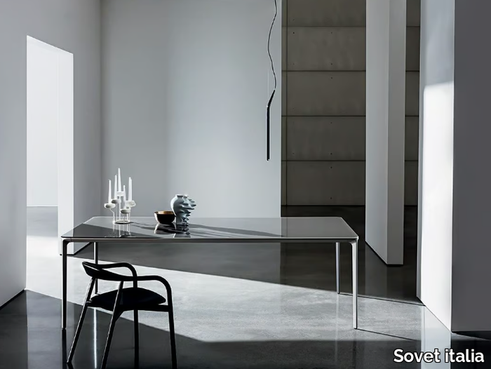 SLIM RECTANGULAR - Rectangular glass and aluminium table _ Sovet italia