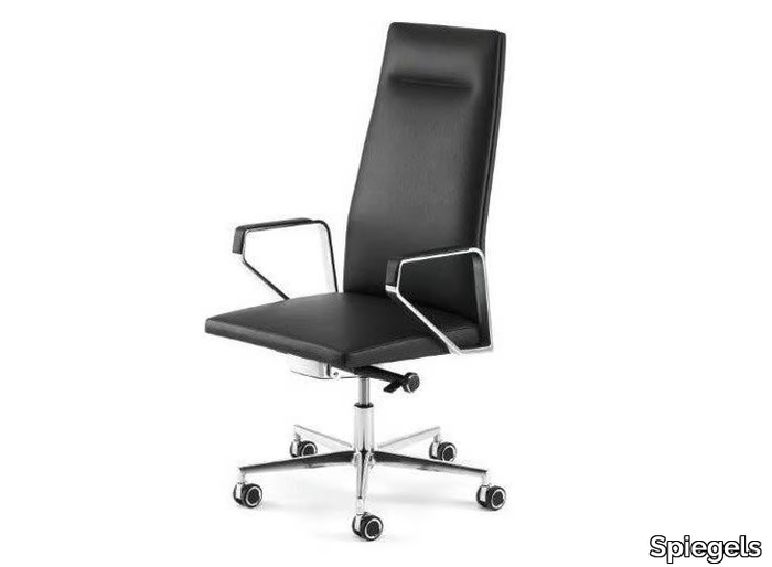 .PILOT S PS100 - Swivel leather office chair with armrests with 5-Spoke base _ Spiegels