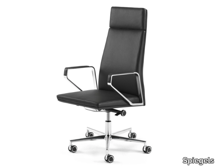 .PILOT P200 - Swivel leather office chair with armrests with 5-Spoke base _ Spiegels