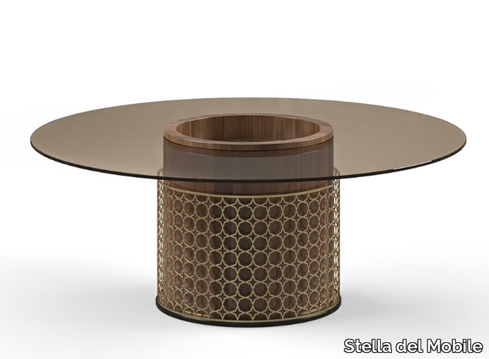 PR.332.3 - Round coffee table in canaletto walnut with glass top _ Stella del Mobile