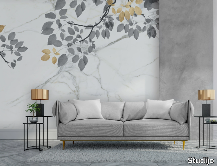 MARBLE, LEAVES AND GOLD - Wallpaper with floral pattern _ Studijo