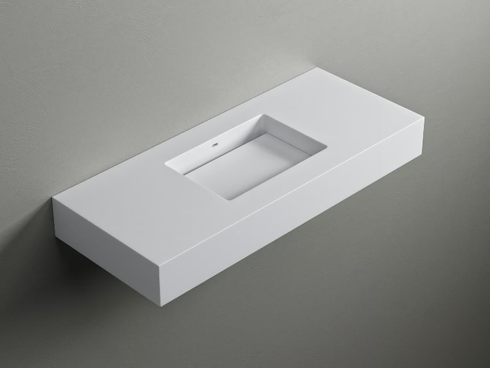 ROUNDED45 SLIDE - Wall-mounted Corian® washbasin with integrated countertop _ Acquapazza