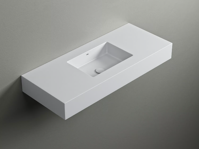 ROUNDED45 - Wall-mounted Corian® washbasin with integrated countertop _ Acquapazza