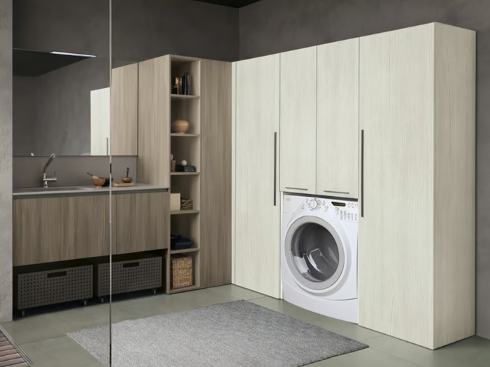 LAUNDRY 07 - Wooden laundry room cabinet with mirror _ Archeda