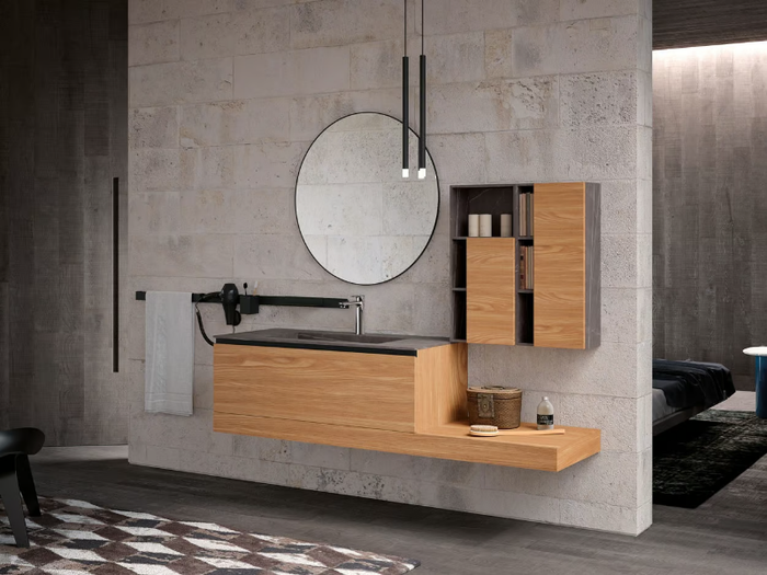 LINEA 07 - Wall-mounted wooden vanity unit with mirror _ Archeda