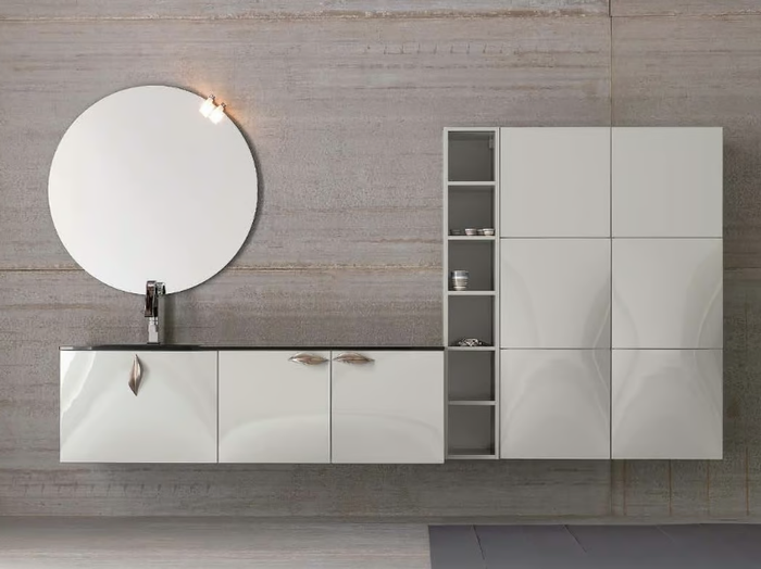 BOMBO 06 - Single wooden vanity unit with mirror _ Archeda