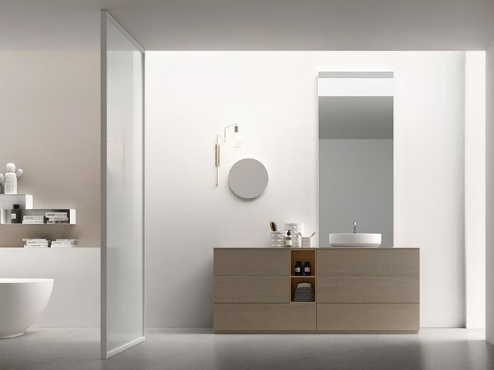 POLLOCK - COMPOSIZIONE 73 - Floor-standing wooden vanity unit with mirror _ Arcom