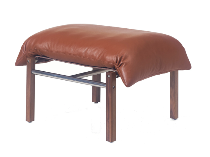 SLING - Leather wood and steel ottoman _ BassamFellows