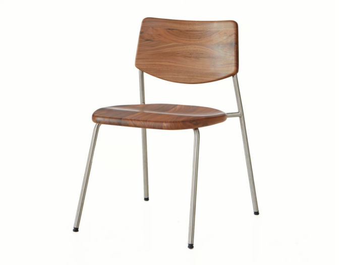 PIPE - Stackable stainless steel and solid wood chair _ BassamFellows