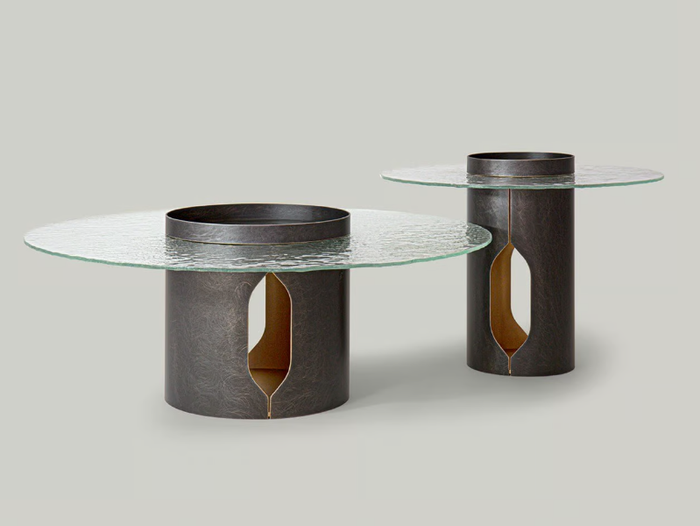 ALISO - Round wood and glass coffee table _ Borzalino