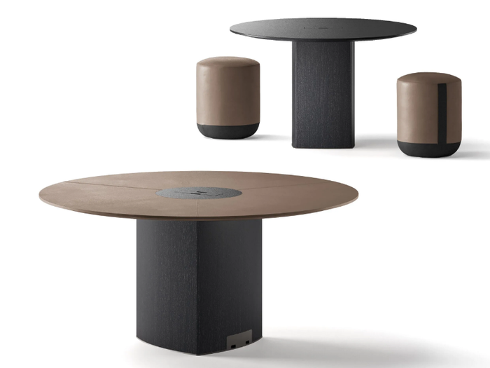 TRILO - Round wooden meeting table with cable management _ Bralco