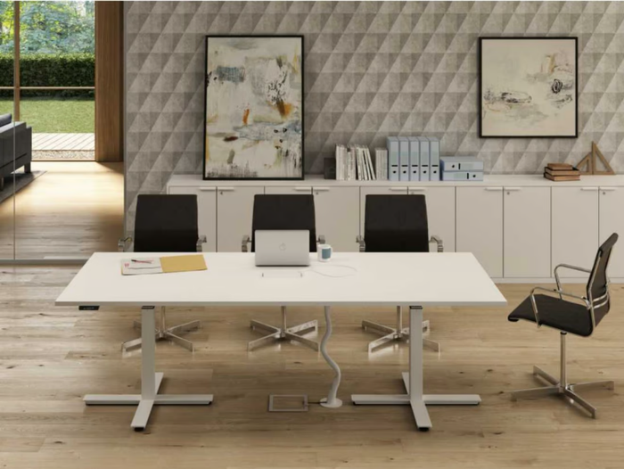 WINGLET - Height-adjustable rectangular melamine-faced chipboard meeting table with cable management _ Bralco