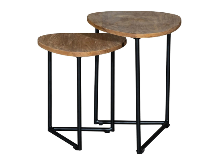 LIGHT - Set of 2 round teak garden side tables _ CBdesign