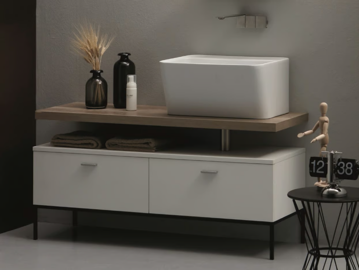 WYNN - Floor-standing melamine-faced chipboard vanity unit with integrated washbasin _ COLAVENE