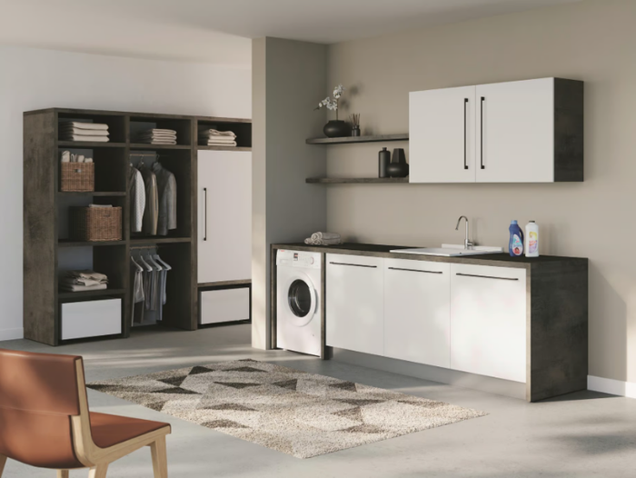 SMARTOP - COMPOSITION 5 - Sectional melamine-faced chipboard laundry room cabinet with sink for washing machine _ COLAVENE