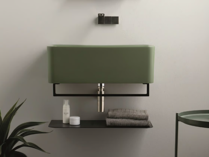 WYNN - Wall-mounted rectangular ceramic washbasin with towel rail _ COLAVENE