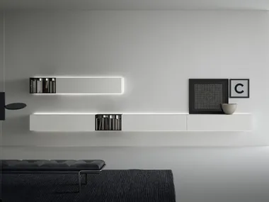 WALLOVER® COMPOSITION 21 - Sectional storage wall with integrated lighting _ Caccaro