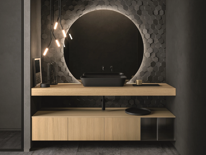 NEROLAB - Wall-mounted wood veneer vanity unit with drawers _ Cerasa