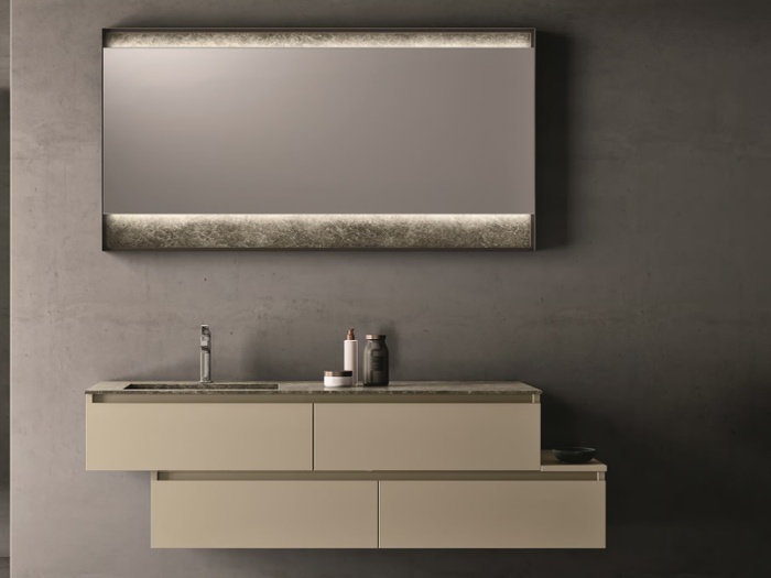 SEGNO - Wall-mounted melamine-faced chipboard vanity unit with mirror _ Cerasa