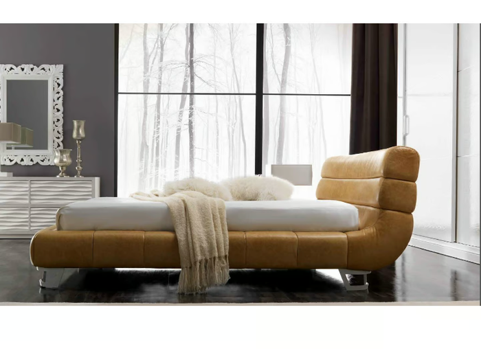 KURTIS - Leather double bed with upholstered headboard _ CorteZari