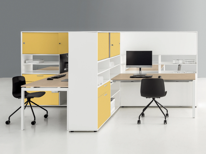 RIO - Multiple wooden office desk with shelves with cable management _ DVO