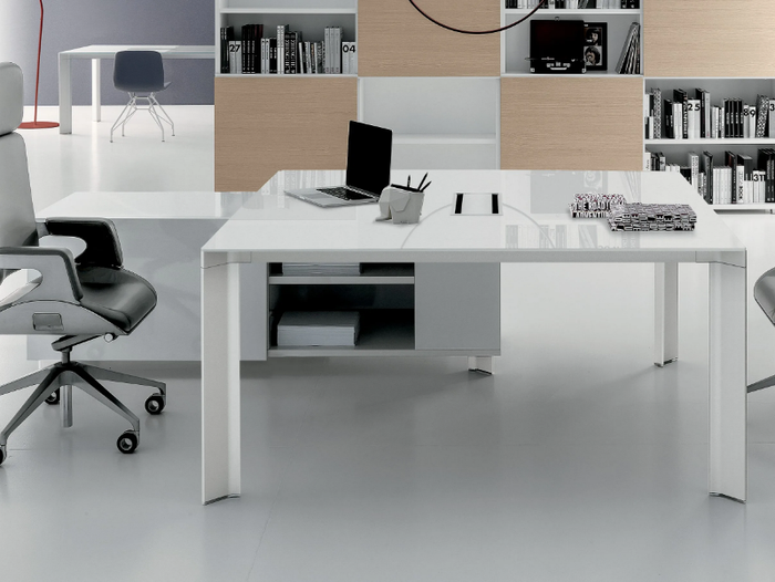 TAY - L-shaped sectional glass and aluminium office desk _ DVO