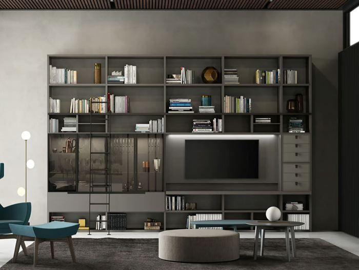 SPEED UP 02 - Open wall-mounted bookcase with TV stand _ Dall'Agnese