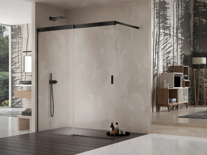 LIBERO 5000 INLAB - Corner rectangular crystal shower cabin with sliding door _ Duka