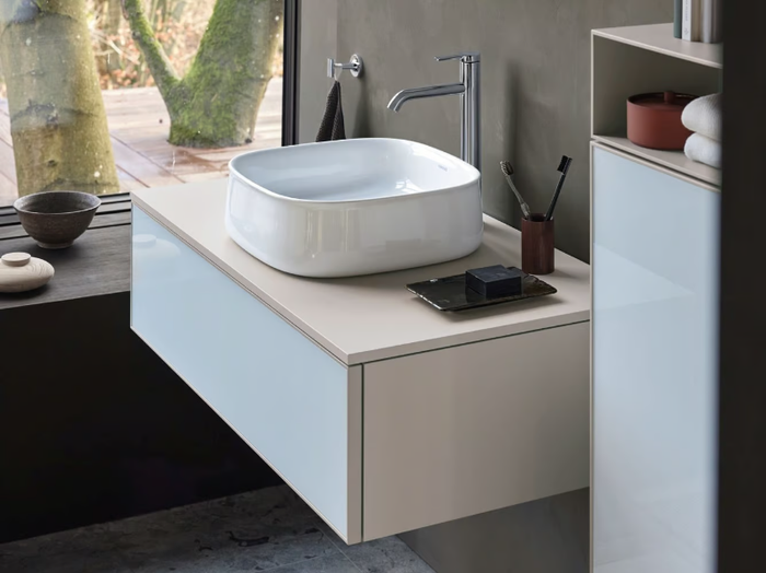 ZENCHA - Single wall-mounted wooden vanity unit with drawers _ Duravit