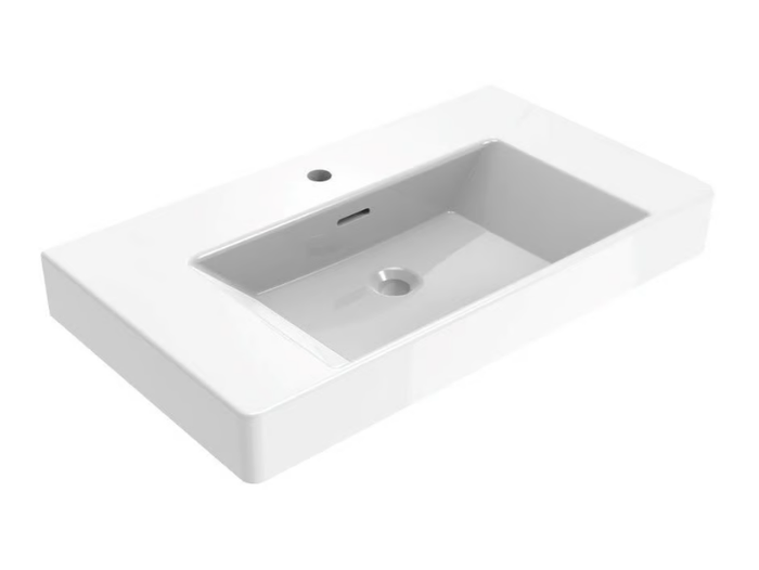 MALIBU - Wall-mounted rectangular ceramic washbasin _ Ercos