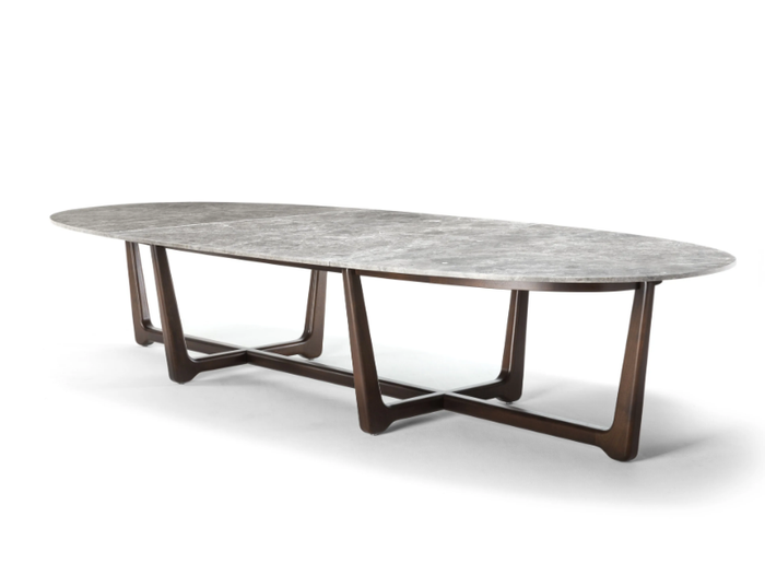 SUNSET - Oval Bardiglio marble and mahogany table _ Exteta