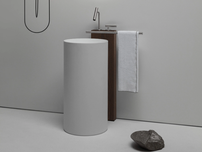 TAP HOLDER - Floor standing stainless steel and wood washbasin tap holder _ FALPER