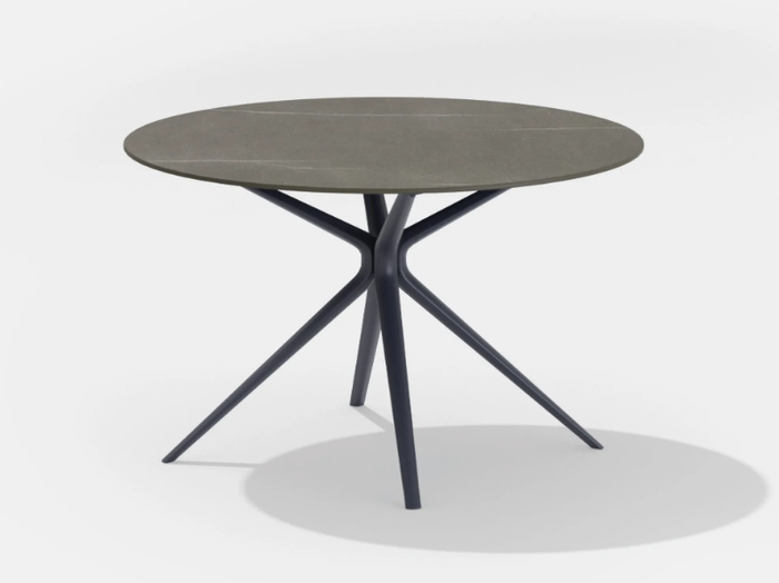 MOAI - Round table in painted aluminium with top in porcelain stoneware _ FAST