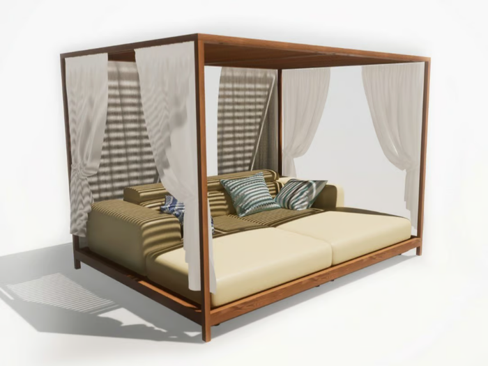 PIERA - Canopy iroko garden bed with parasol _ Formitalia