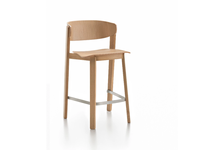 WOLFGANG - Oak stool with footrest with back _ Fornasarig