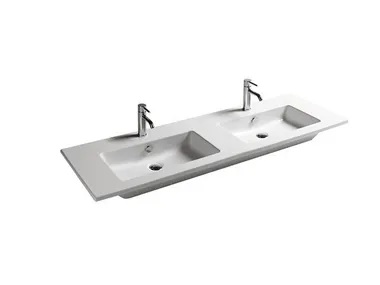 EDEN - 141 CM - Double rectangular ceramic washbasin _ GALASSIA