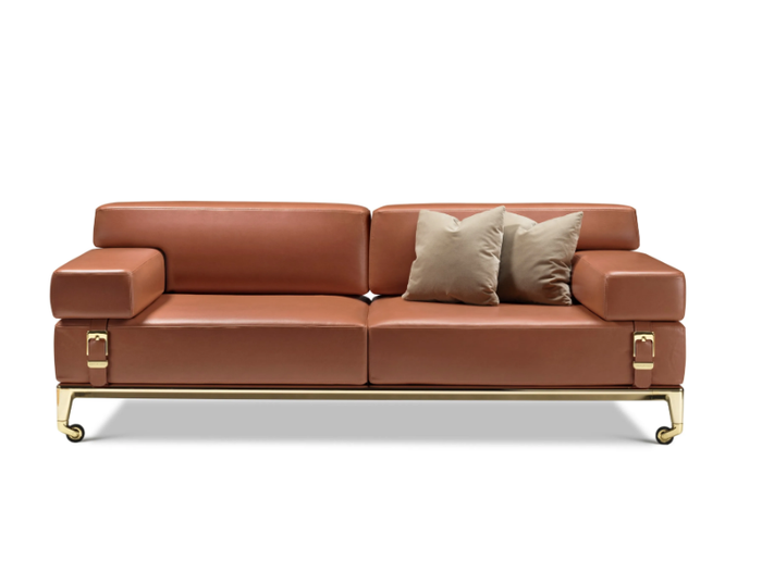 SHAKER - 2 seater leather sofa with castors _ GHIDINI1961