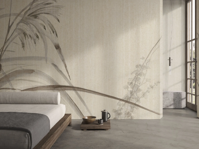 KOKORO - Ecological linen wallpaper with floral pattern _ GLAMORA