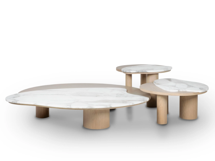 BORDEIRA - Oak and Calacatta marble coffee table set _ Greenapple