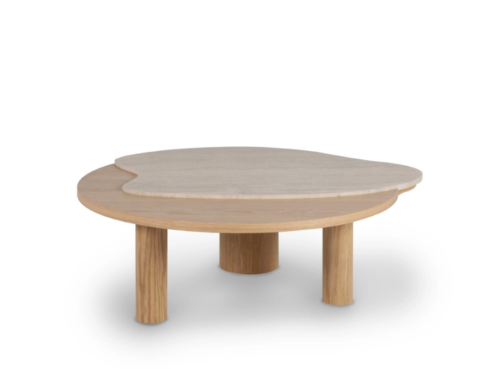 BORDEIRA - Oak and Travertine marble coffee table _ Greenapple