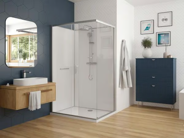 NUNITY - Corner glass shower cabin with sliding door _ Hoesch