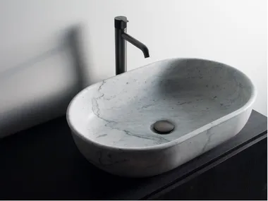 PRIME - Countertop oval single marble washbasin _ INBANI