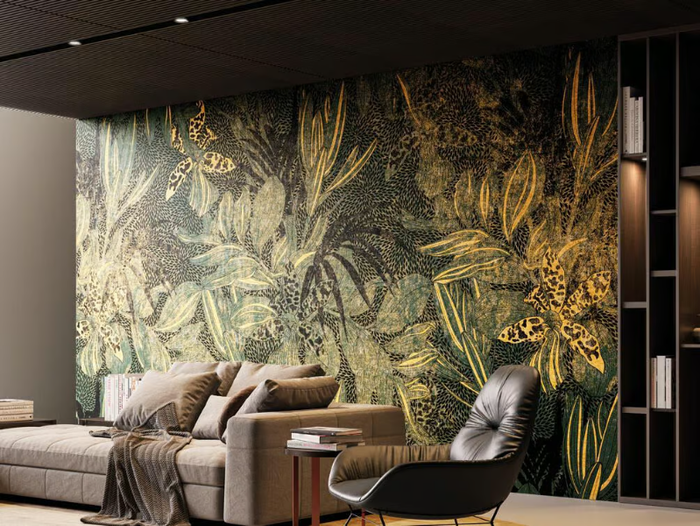 CHANEL - Gold leaf wallpaper with floral pattern _ Instabilelab