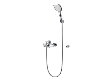 PAN II - Wall-mounted chromed brass bathtub mixer with hand shower _ JUSTIME