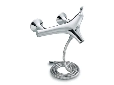 NATURE - Wall-mounted single handle chromed brass bathtub mixer with flexible hose _ JUSTIME